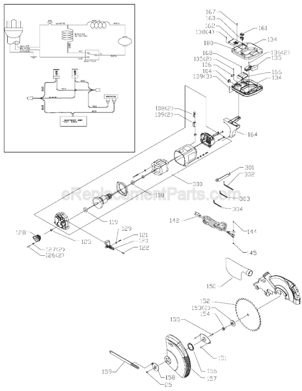 Page B Diagram and Parts List for 3700L  Porter Cable Miter Saw